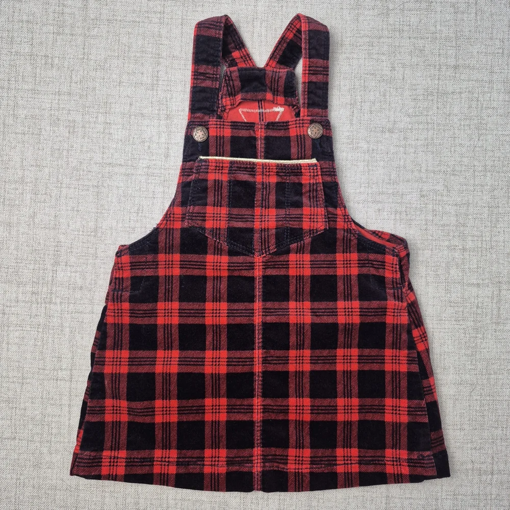 OshKosh B'gosh Red Plaid Corduroy Overall Dress Jumper 24M